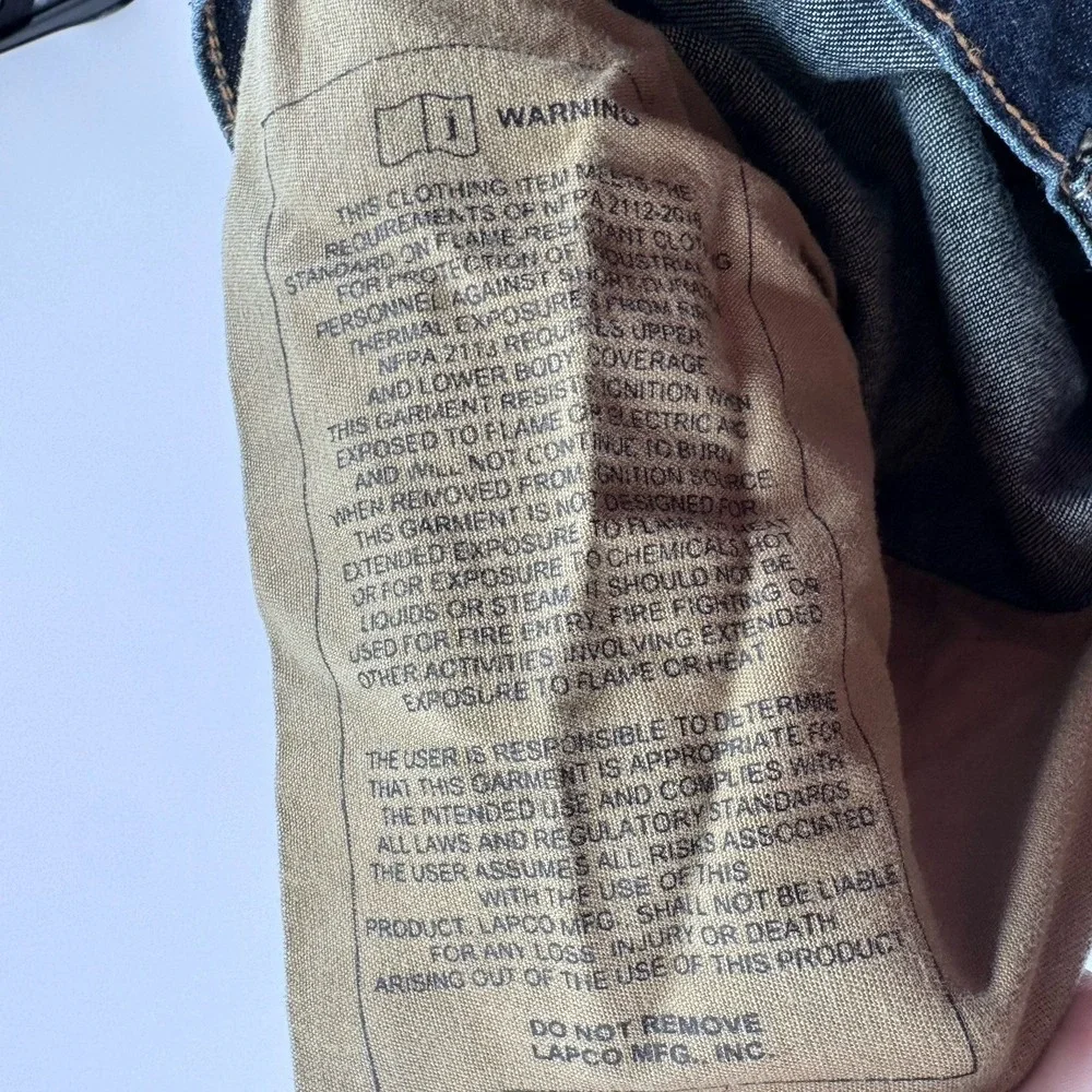 LAPCO FR Flame Resistant Jeans 34X34 Bootcut Denim NFPA 2112 CAT 2 ATPV 15.2